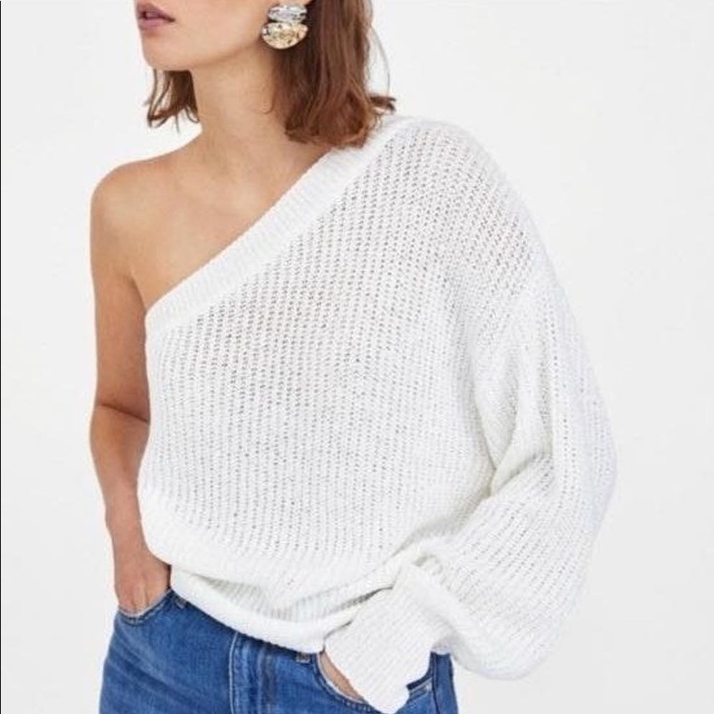 Zara one shoulder white sweater sz M